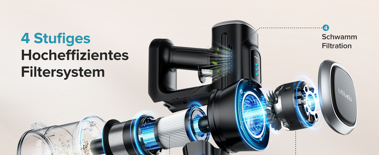 Бездротовий акумуляторний пилосос Lubluelu з LED-щіткою, HEPA-фільтром, потужністю 220W та 25kPa, час роботи до 50 хвилин, для твердих поверхонь, шерсті тварин та килимів (чорний)