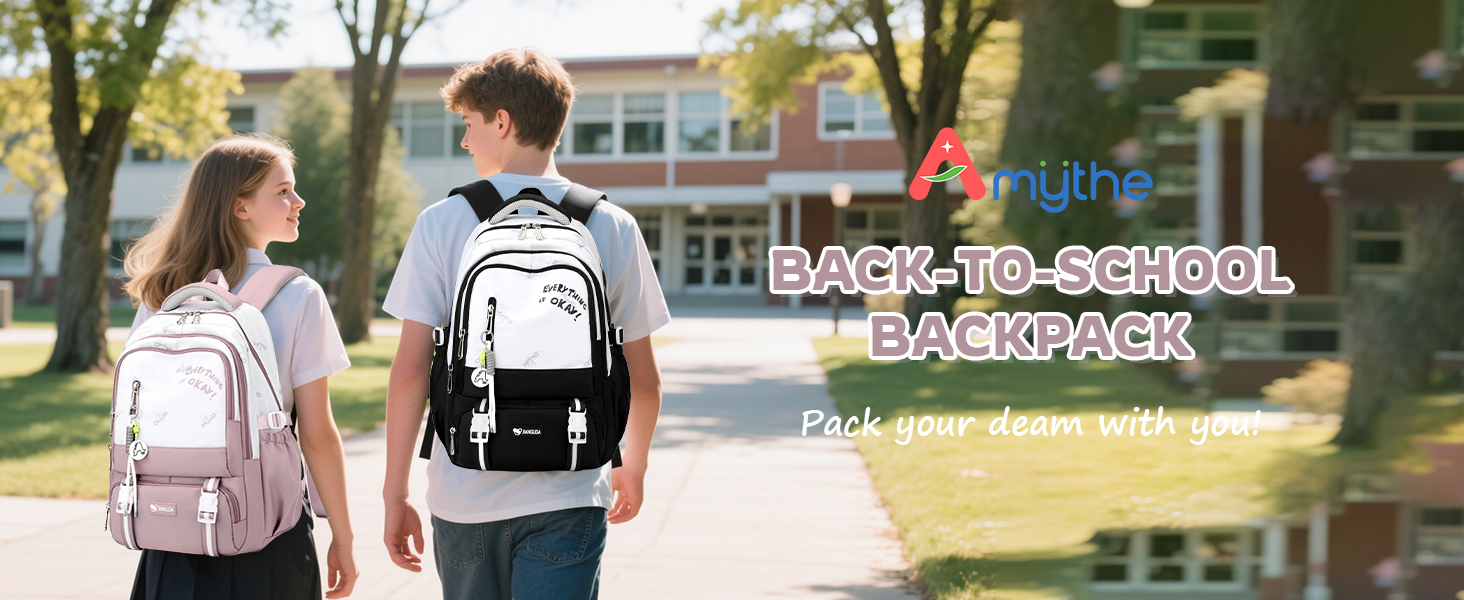 Шкільний рюкзак для підлітка, 36L, для дівчаток 3-9 клас, великий стильний рюкзак для ноутбука 16 дюймів, чорний, підходить для візка