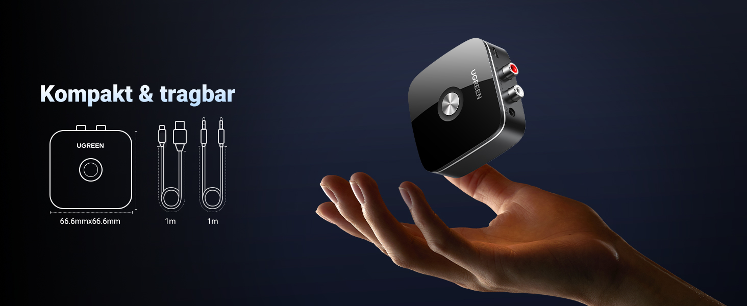 Адаптер Bluetooth 5.3 UGREEN AUX з 3.5mm RCA роз'ємом: Bluetooth приймач для стереосистеми, Hi-Fi ресивера, авто радіо, домашніх колонок, підсилювача