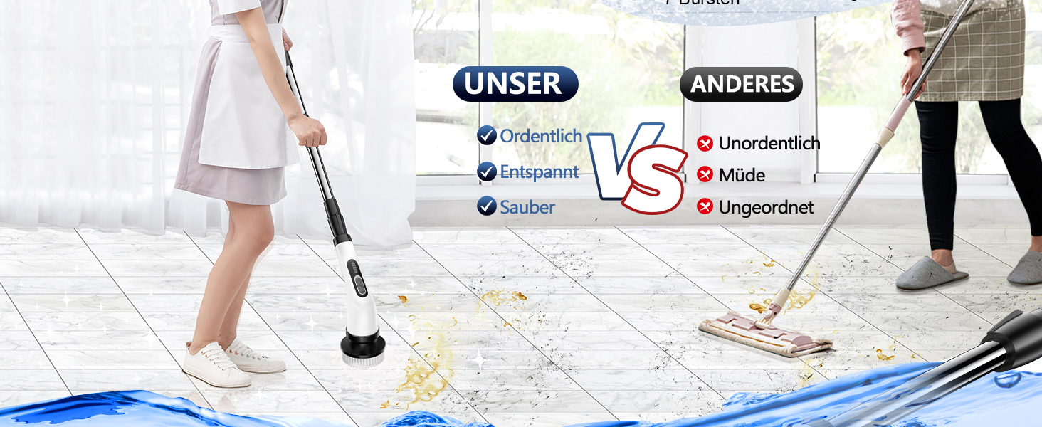 Електрична щітка для прибирання FYDEE IPX7 з 7 насадками та регульованою ручкою. Бездротовий Power Scrubber для ванної, кухні, авто та підлоги.