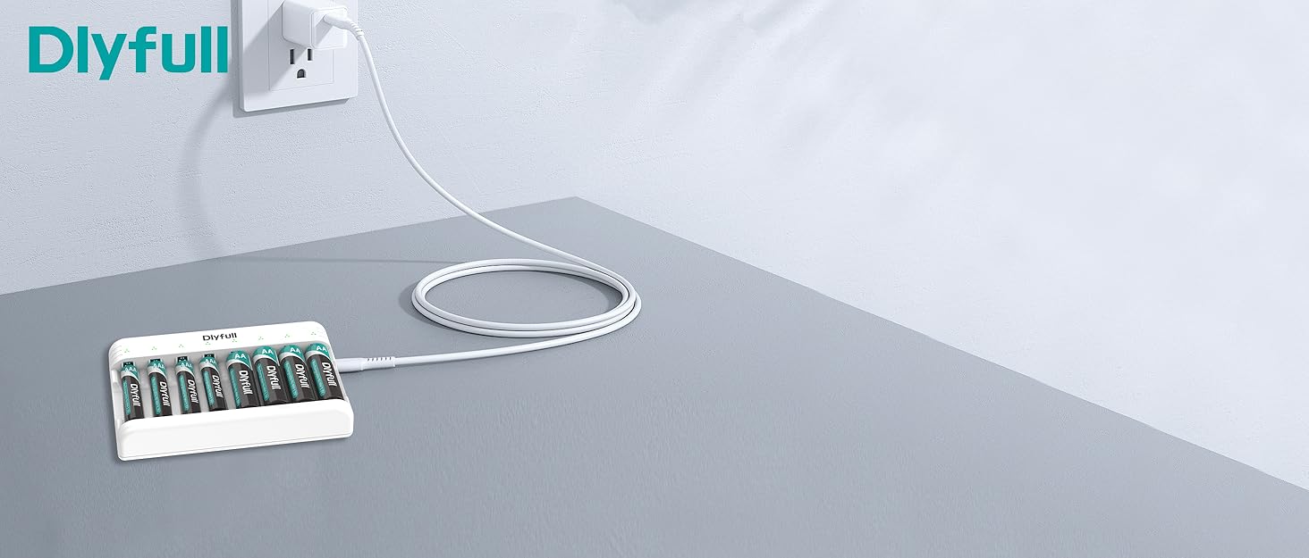 Зарядний пристрій Dlyfull для акумуляторів 18650, 4 слоти, USB-C, LED дисплей, швидка зарядка, сумісний з 18650, 21700, 17500, 16340, 26650, AA, AAA, C, 3.7V Li-Ion та 1.2V NI-MH/NI-CD