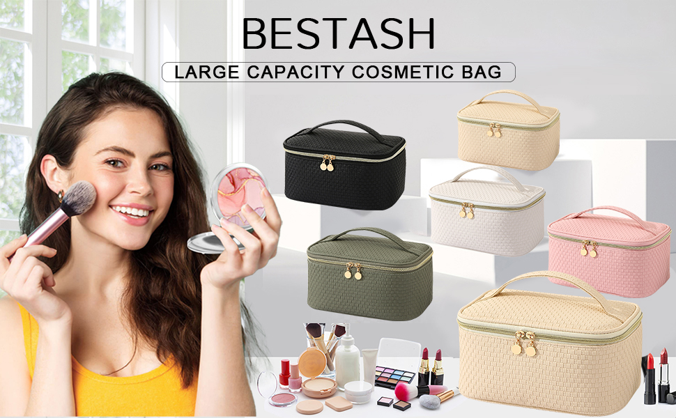 Жіноча косметичка для подорожей, водонепроникна, з відділенням для пензликів, з PU шкіри, велика, оливковий зелений (M Beige)