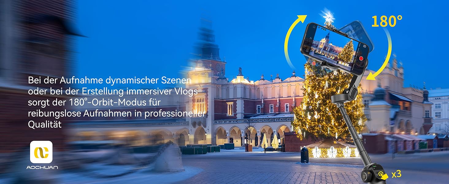 Стабілізатор для смартфона AOCHUAN X2: 3-осьовий гімбал з OLED-дисплеєм та 7.8-дюймовою штангою, чорний