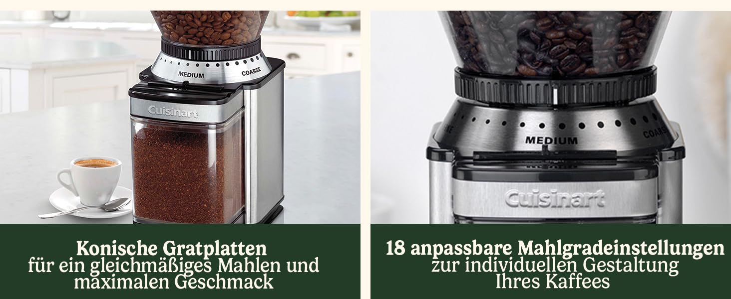 Кавомолка Cuisinart для дому: 4-18 чашок, 18 ступенів помолу, для еспресо, колд брю, лате, капучино, нержавіюча сталь