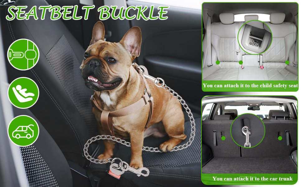 Нашийник для собак з ланцюгом, 53 см, автомобільний ремінь безпеки для собак, нержавіюча сталь 304, нашийник для собак, безпечний для маленьких/великих собак, котів