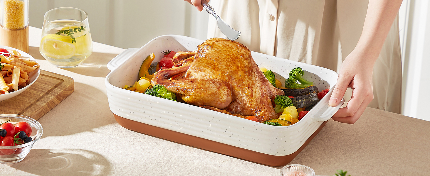 MALACASA Набір форм для запікання TARA, 3 шт. з кераміки, для лазаньї, тірамісу та запіканок | Форми для випічки, стійкі до подряпин, підходять для мікрохвильової печі та миття в посудомийній машині