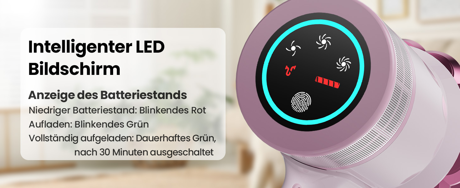 Бездротовий пилосос Belife Akku: потужний, 6-в-1, для тварин, килимів, твердих поверхонь, LED-дисплей, 45 хв роботи, 45000Pa, 550W, безщітковий мотор (рожевий)