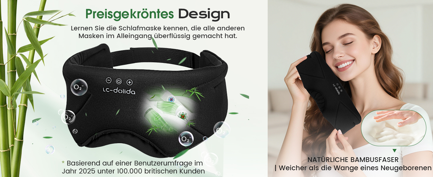 Маска для сну з Bluetooth навушниками Dolida 3D, повна блокада світла, чорна