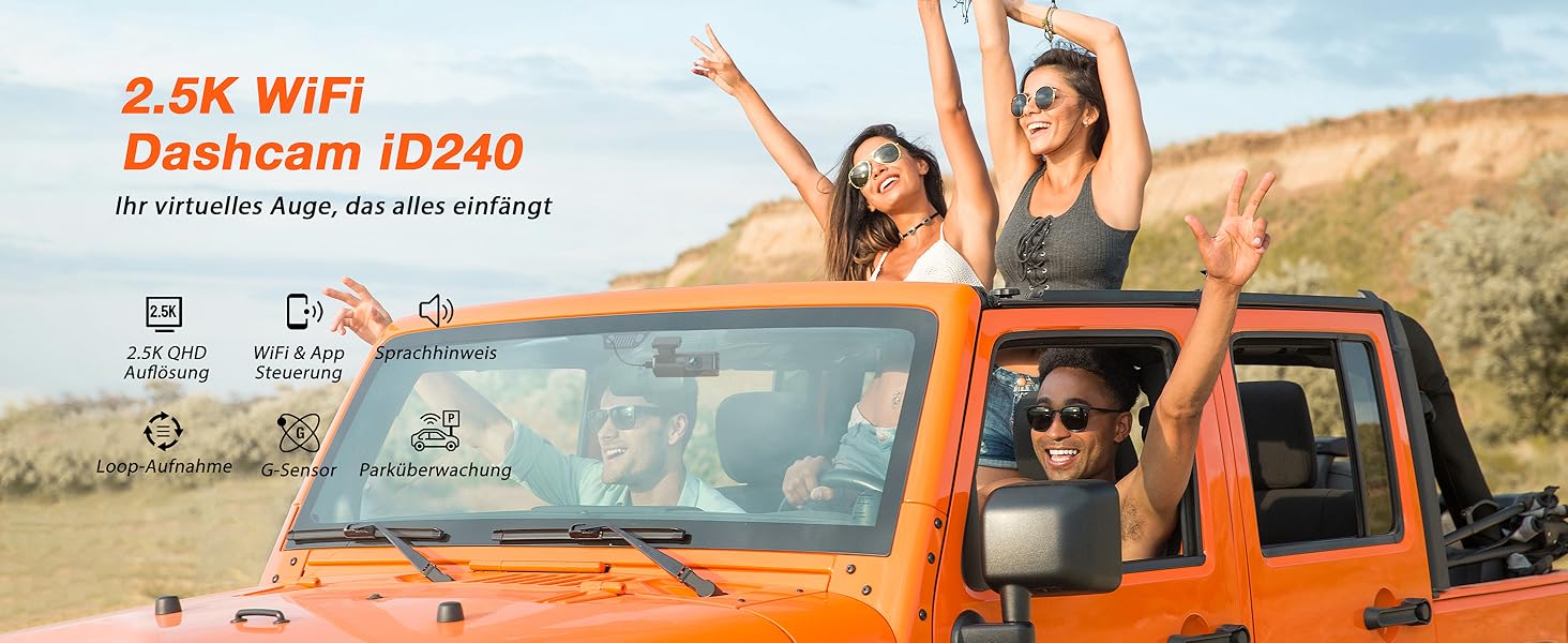 iZEEKER Dashcam 2.5K: Автомобільна камера з Wi-Fi, 1440P, 32GB, Нічне бачення, WDR, G-сенсор, Loop-запис, Паркувальний режим 24/7
