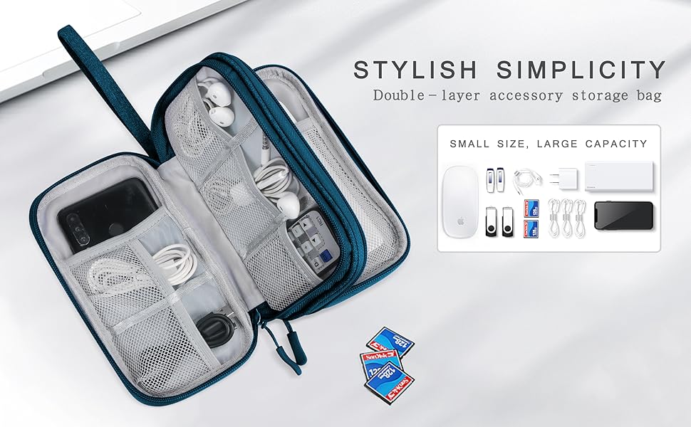 Органайзер для кабелів Skycase, сумка-органайзер для аксесуарів: USB, Powerbank, SD-картки, зарядні кабелі. Зелений, 19 x 11 x 5.5 см