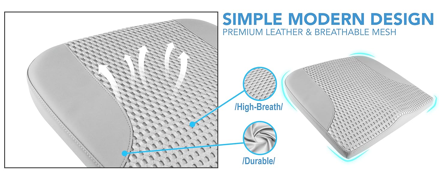 Подушка для сидіння в авто з Memory Foam: для комфортної їзди, полегшення болю в куприку та попереку. Підходить для авто, вантажівок, офісу, інвалідного візка. Шкіра та сітка 4D (Сірий)