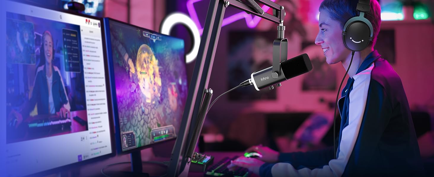 Мікрофон FIFINE XLR для стрімінгу, подкастів та запису звуку. USB динамічний мікрофон з кріпленням для PS4/5, Mac, Mixer, Sound Card. Чорний