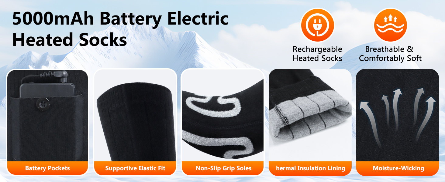 Гріючі шкарпетки з акумулятором для чоловіків та жінок, машинного прання, ідеально підходять для полювання, катання на лижах, піших прогулянок (KomfortPlus Pro Schwarz, Y-08)