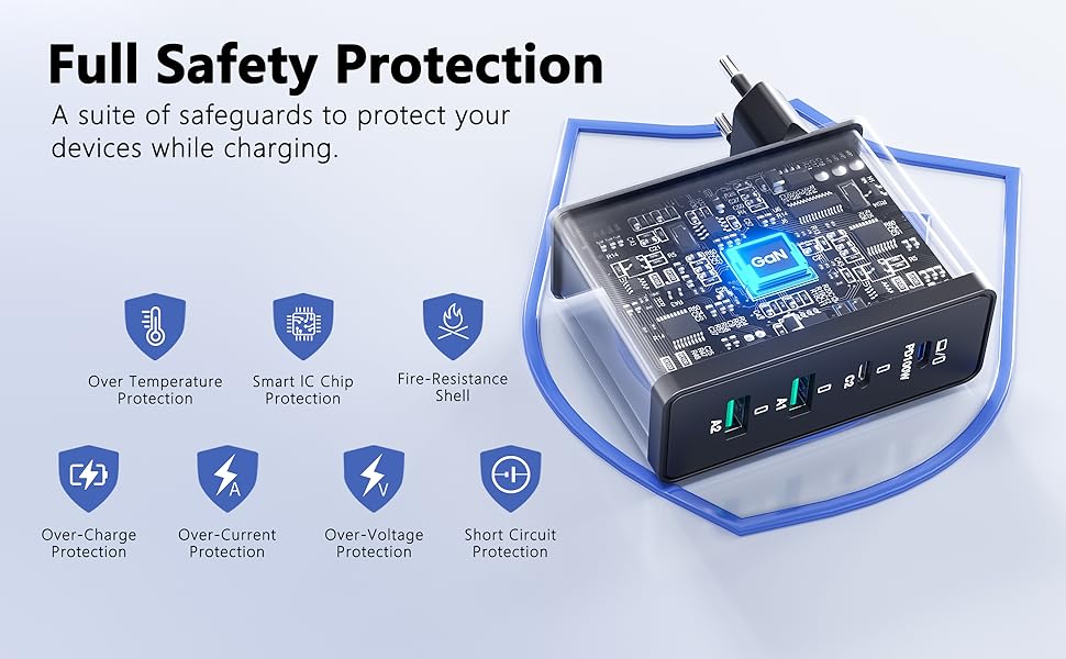 Зарядний пристрій USB-C 50W, 5 портів: 2 USB-C та 3 USB-A, PD 3.0, Fast Charge для iPhone, Samsung, телефонів, планшетів (Срібний)