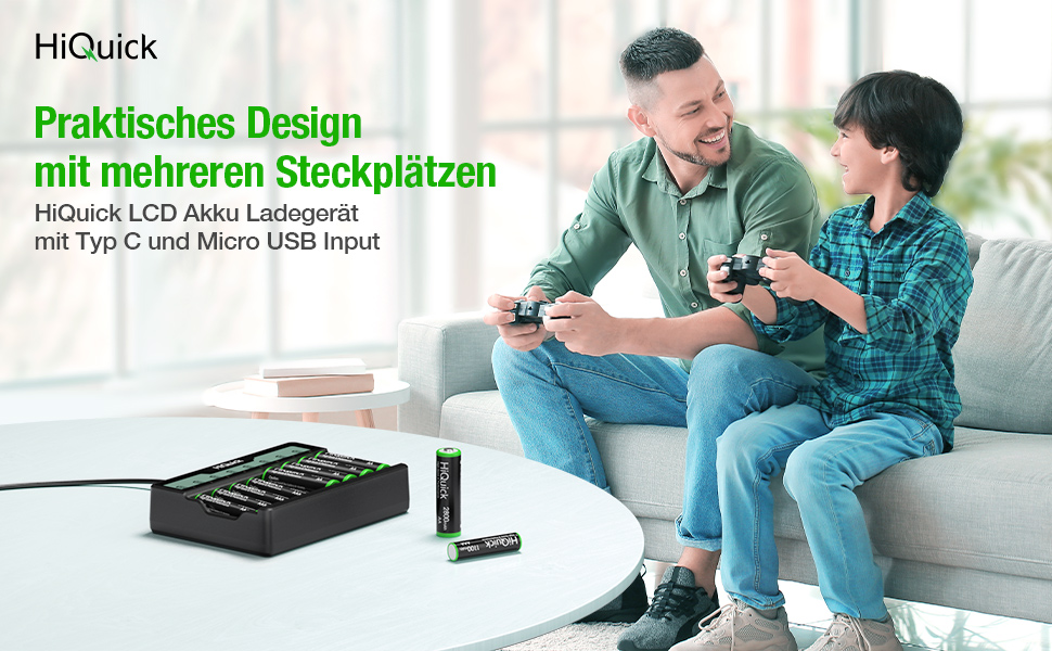 Зарядний пристрій HiQuick для акумуляторів AA, AAA, NI-MH, NI-CD з LCD дисплеєм, 8 місць, універсальний
