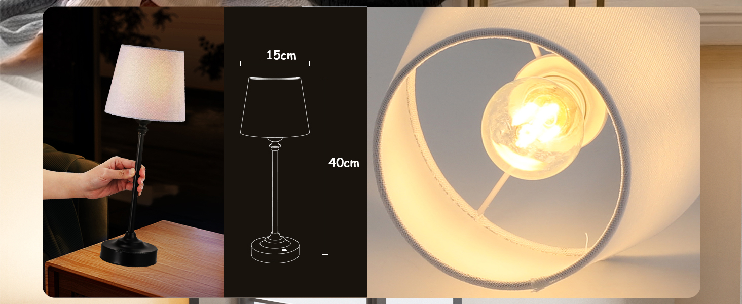 LED настільна лампа бездротова з торшером з льону, торшер для спальні, їдальні, вітальні, з USB-C, регулювання яскравості, 40см, мідь