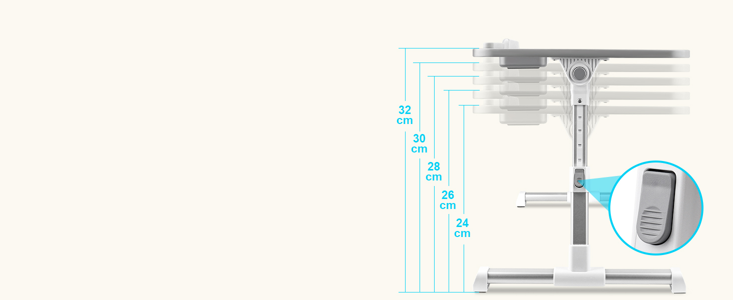 Стіл для ноутбука в ліжко, регульований, з ящиком, 60 x 34 см, бежевий