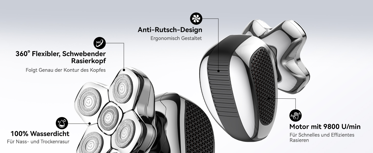 Електричний голєний апарат MAXGROOM для чоловіків, вологостійкий, для сухого та вологого гоління, 5D-головка, USB-C зарядка, LED-індикатор заряду, чорний