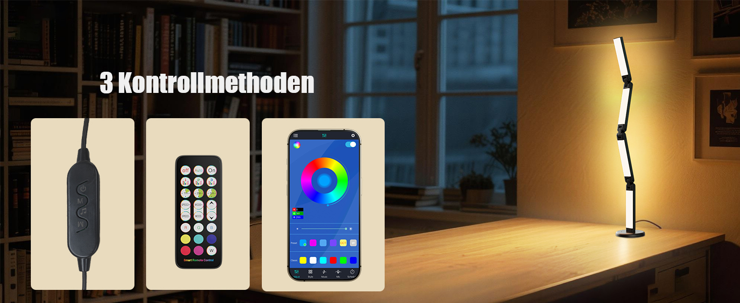 LED лампа настільна Electight RGB з димеруванням, 82 см, 800 люмен, складний дизайн, пульт та додаток, 16 млн кольорів, 99 режимів, синхронізація з музикою та таймер, для читання, офісу та ігор