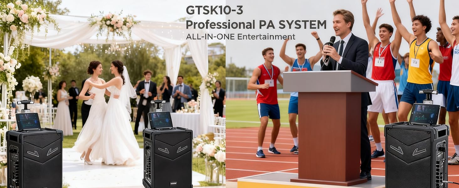 Портативна караоке система GTSK10-3 з Bluetooth, 2 мікрофонами та 10” сабвуфером для дому та вечірок