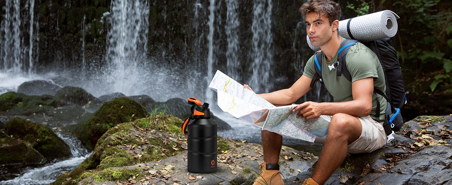 Фляга спортивна Fjbottle Edelstahl 1 л темно-синя з магнітною кришкою, BPA-free. Термофляга для школи, фітнесу, води, газованих напоїв