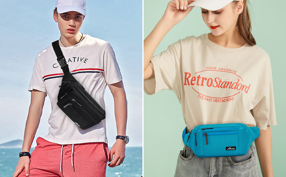 Чоловіча/жіноча поясна сумка-бананка з дощовиком, велика, з нейлону, 5 відділень на блискавці, для туризму, спорту, прогулянок з собакою (Чорна)