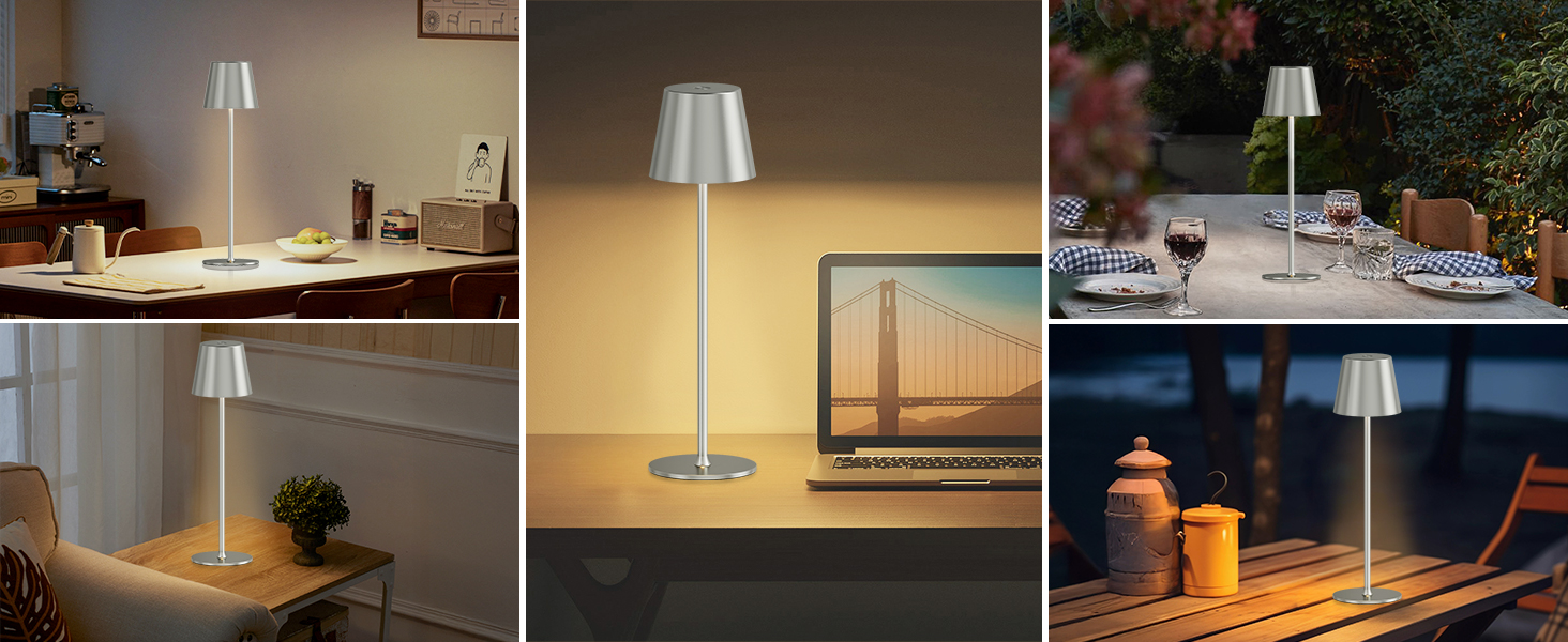 Акумуляторна LED настільна лампа бездротова з USB-C зарядкою, регульованою яскравістю та 3 режимами освітлення (сіра)