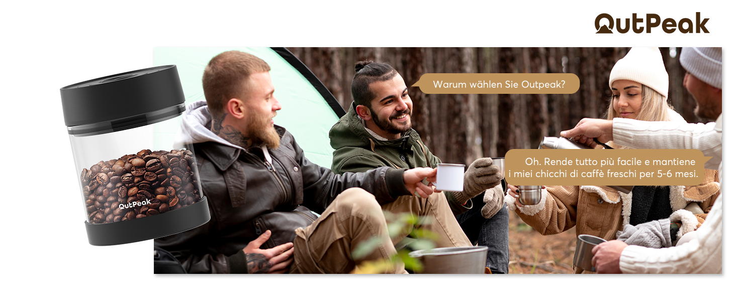 OUTPEAK 2025 Kilo Auto Вакуумна кавова банка 1,8L для 601.0 г кавових зерен, автоматичне управління, нержавіюча сталь, з ложкою, 6-місячний запас (Barista Champion's Choice) (G750)