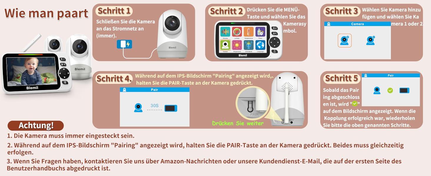 Дитячий відеомонітор з двома камерами, аудіо, акумулятор 30 годин, 5-дюймовий екран, віддалене керування (Pan/Tilt/Zoom), двосторонній зв'язок, датчик температури, нічне бачення