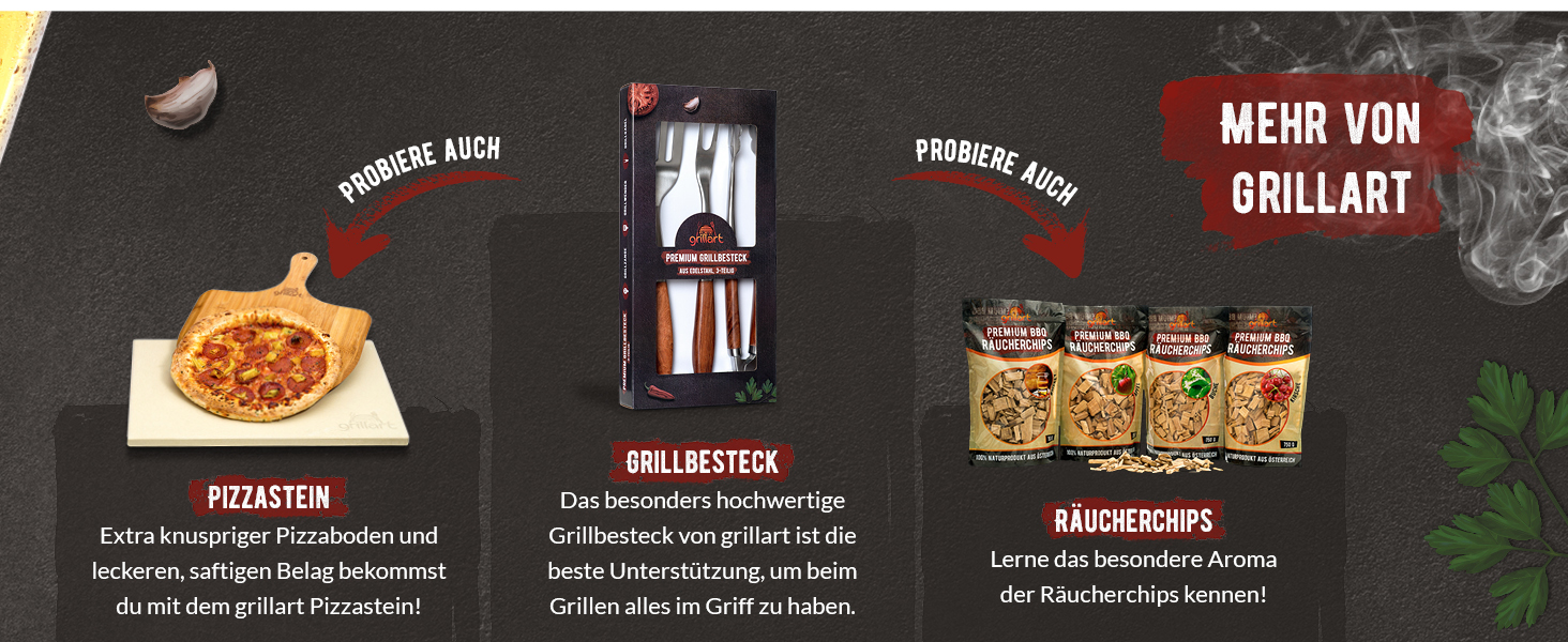 Набір гриль-посуду Grillart® Premium: 3 предмети з нержавіючої сталі та дерев'яними ручками (щипці, лопатка, виделка)