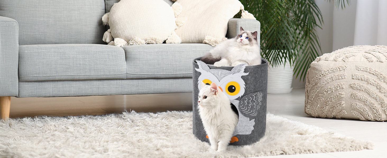 Кігтеточка-будиночок для котів Dripex з 2 поверхів, з фетру, з подушкою, 30x35x35 см (Сова)