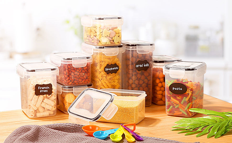 Набір контейнерів для зберігання Heucheey 24 шт. з кришкою, набір для кухні з пластику, з наклейками, пензлем та ложкою, контейнери для зберігання круп, борошна, макаронів, BPA-free