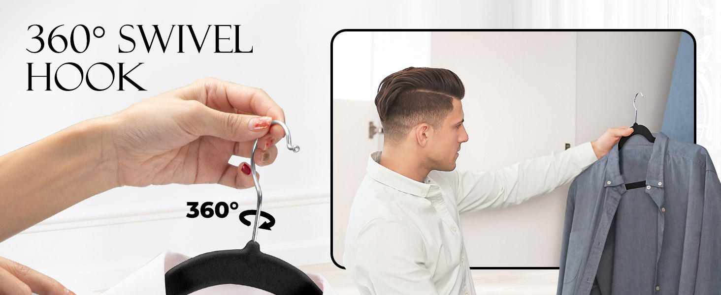 В'язки для одягу з велюру 20 шт. - В'язки для одягу, що економлять місце, для костюмів, тонкі антиковзаючі вішалки для штанів, поворотний гачок на 360°, широкі вішалки для одягу, міцні велюрові вішалки (Чорний)
