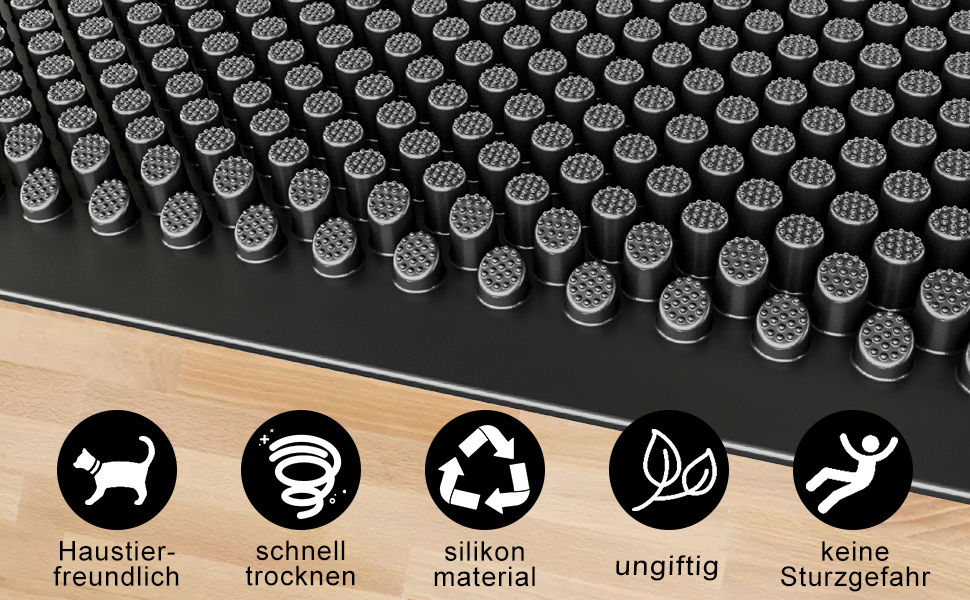 Килимок для дому та вулиці Fowooyeen, силіконовий, 43 x 76 см, чорний, неслизький, миючий