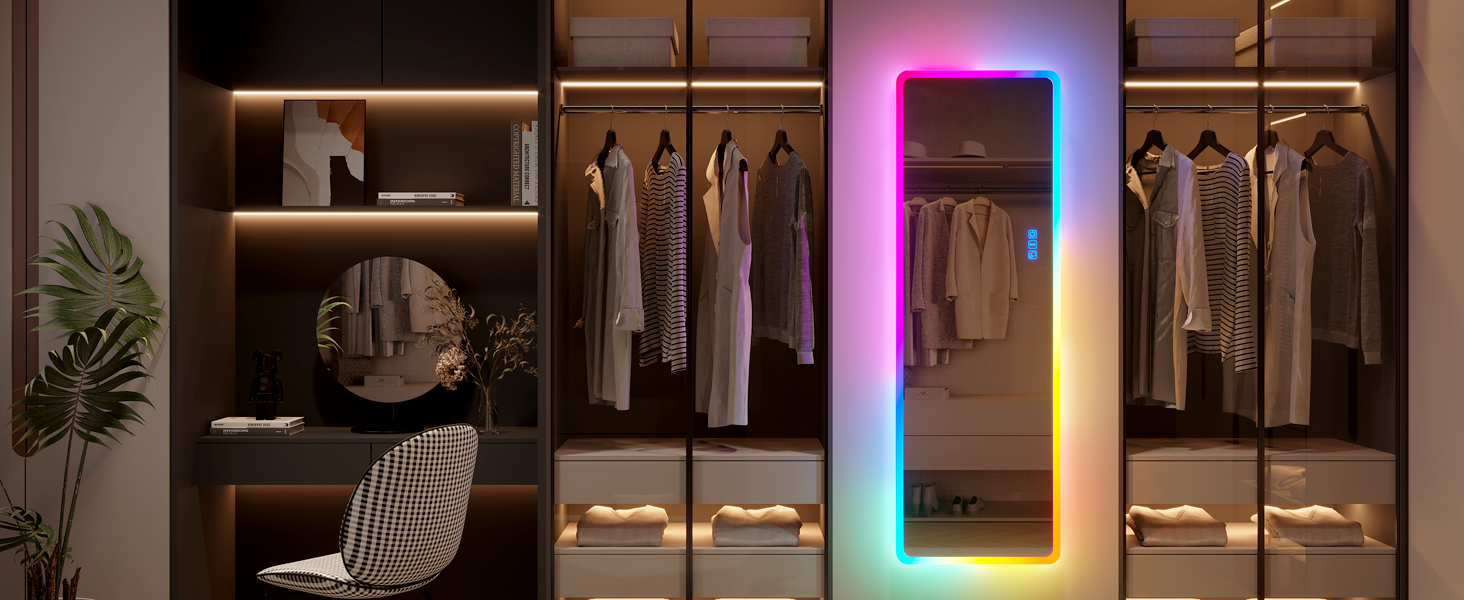 Дзеркало для тіла LVSOMT з підсвічуванням RGB, 120x40 см, настінне, для спальні, LED, сучасне, прямокутне, дзеркало над дверима