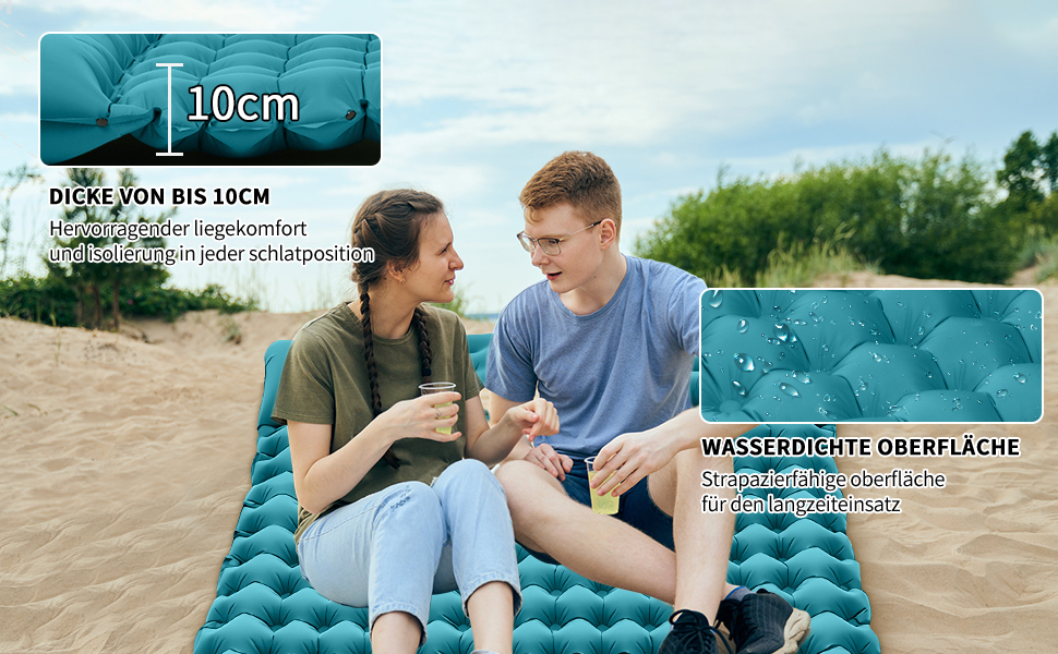 ERWEY Килимок для кемпінгу самонадувний 2 особи 200x135 см Ultraleicht Надувний килимок для сну з помпою, з подушкою (Цянова, Подвійний)