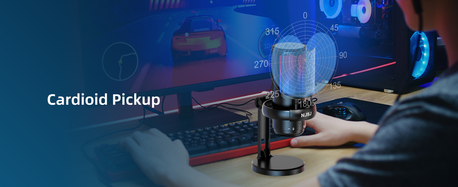 Мікрофон для ПК NJSJ Gaming RGB, для стрімінгу та запису, USB, сумісний з PS4/PS5/Mac, з регулятором гучності, чорний