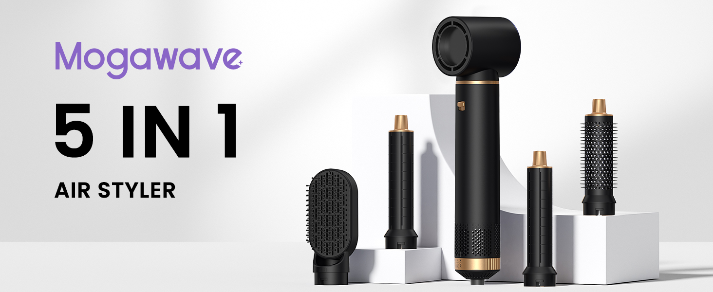 Мультистайлер для волосся 5 в 1 MogaWave Airstyler Airbrush Pro 1000W: фен-щітка, плойка та об'ємний стайлер з іонізацією, чорний