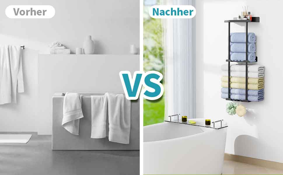 Тримач для рушників без свердління, чорний, з 6 гачками та полицею для ванної кімнати та кухні