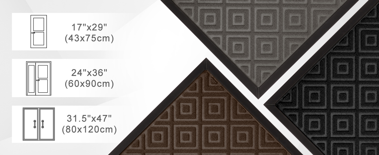 Килимок для взуття LEKEEPGO 60x90 см, чорний, гумовий, протиковзкий, для вулиці та дому, з дренажем, праний, для вхідних дверей