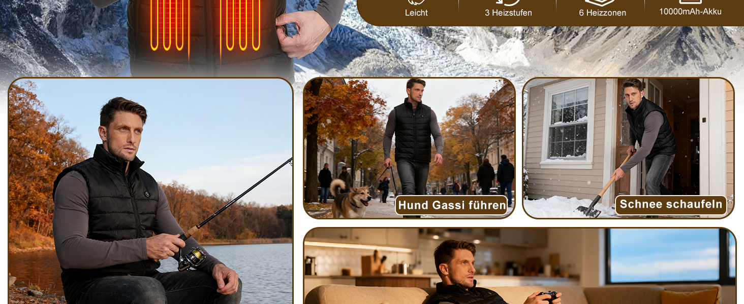 Обогревна жилетка Miss Doozy з Powerbank 10000mAh, 6 зон нагріву, 3 режими температури - для чоловіків та жінок, Outdoor, мотоцикл, туризм, XXL