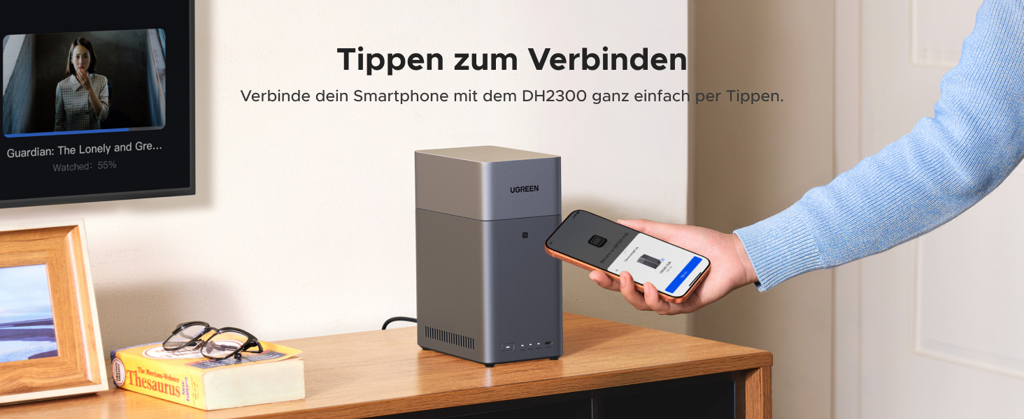 NAS UGREEN DH2300: 2 відсіки, NFC, AI фотоальбом, 4K відеотека, 1GbE LAN, 4GB RAM (без дисків)