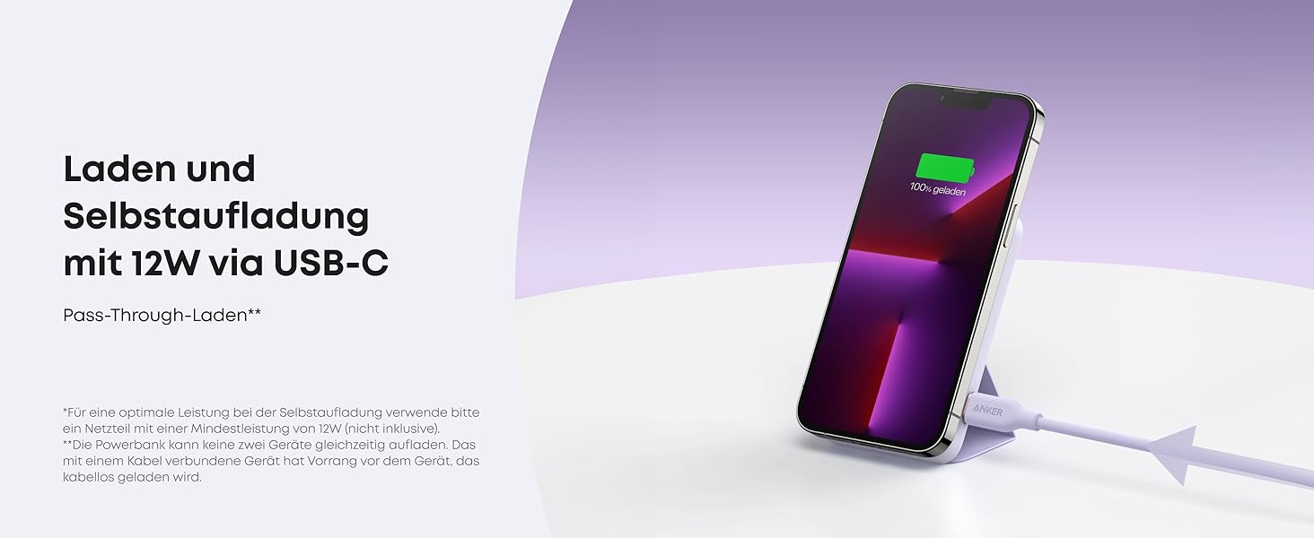 Anker MagGo Powerbank 5000mAh з магнітним з'єднанням, USB-C, для iPhone 17/16/15/14/13/12 (лавандовий)