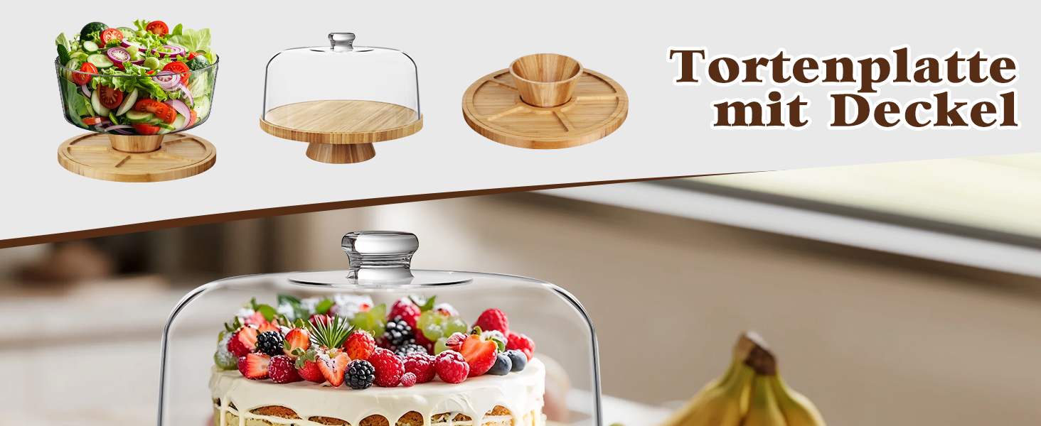 Підставка для тортів з кришкою, 6-в-1, дерев'яна, багатофункціональна. Ідеальна для декорування та подачі тортів.