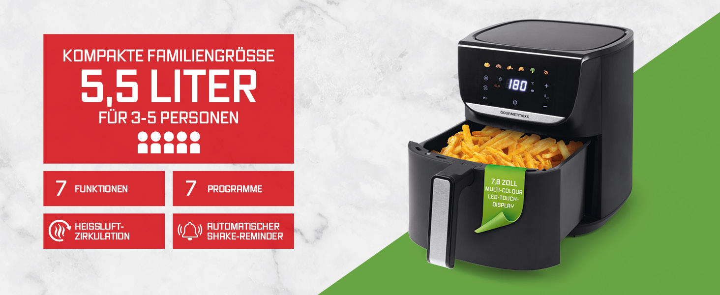 Фритюрниця повітряна Gourmetmaxx AirGenius 9 л з 2 відсіками | 8 програм | Мульти-кухня для 8 осіб | Сенсорний дисплей