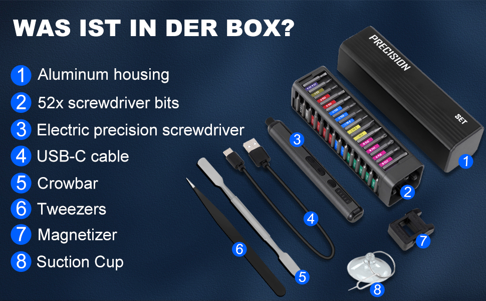 Набір інструментів для ювеліра та ремонту техніки Feinmechaniker, 52 в 1, з магнітним викруткою, 5 передач, регулювання моменту, для iPhone, iPad, Macbook, комп'ютерів, Switch, PS4, PS5, окулярів, годинників