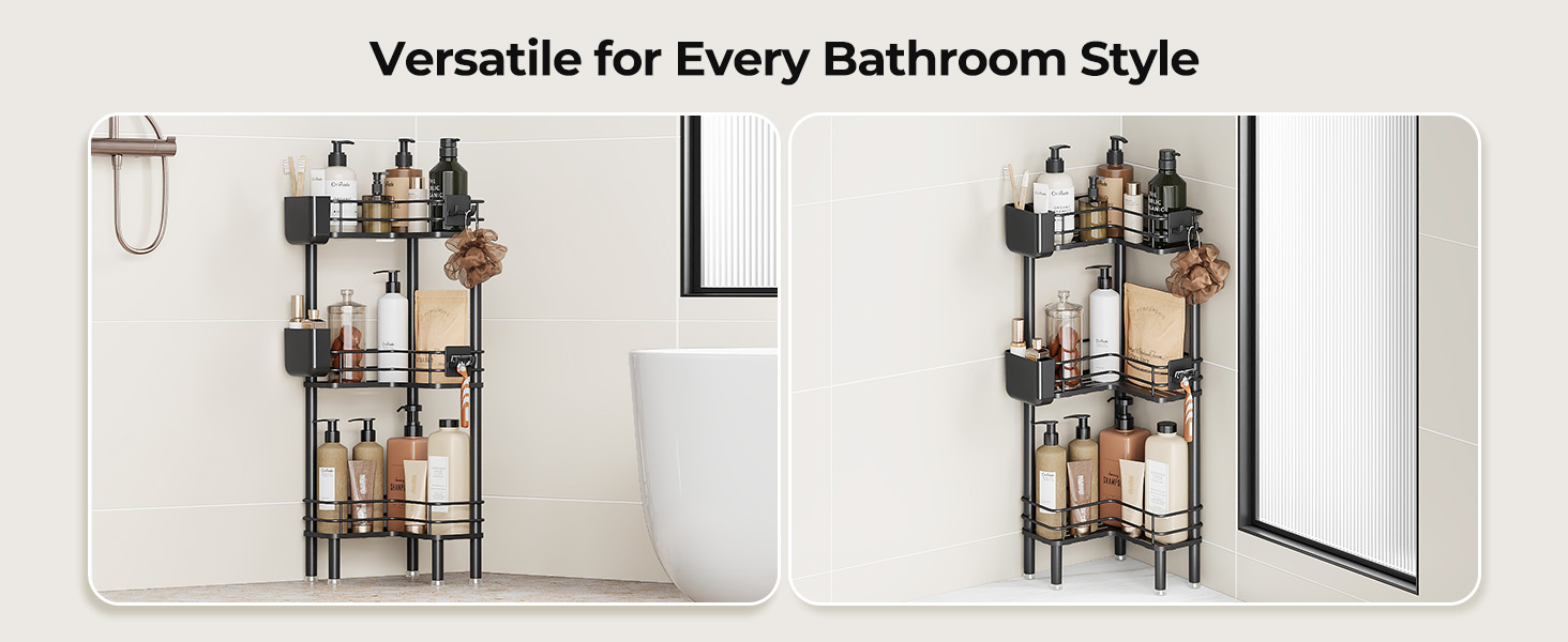 Набір з 3 кутових поличок для душу Orimade, нержавіюча сталь, чорний