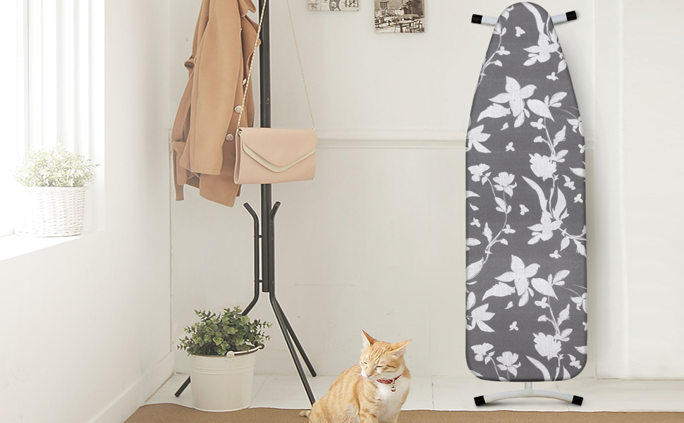 Чохол для гладильної дошки, 140 x 50 см, великий з бавовни, товстий, антиковзкий, розмір XXL (Листя, зелений)