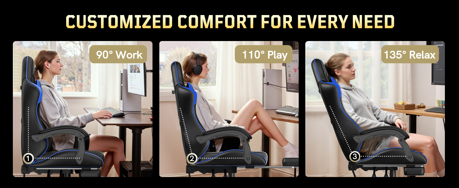 Ігрове крісло Bigzzia Ergonomic Gaming Stuhl з підставкою для ніг та функцією масажу, синій