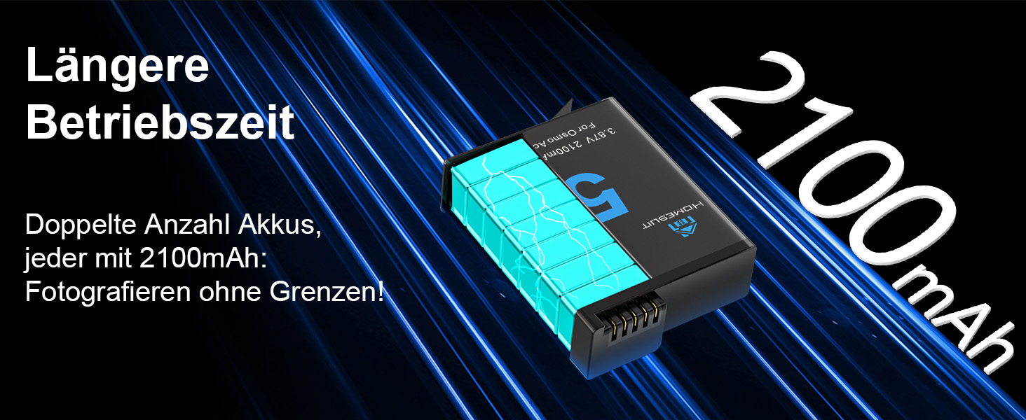 Набір акумуляторів та зарядного пристрою для DJI Osmo Action 4/3: 2x акумулятор 1800mAh + Dual USB LED зарядний пристрій